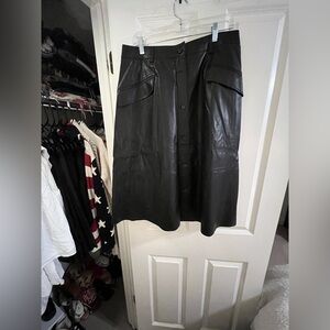 Banana Republic Factory Black Faux Leather A-Line Button-Front Skirt